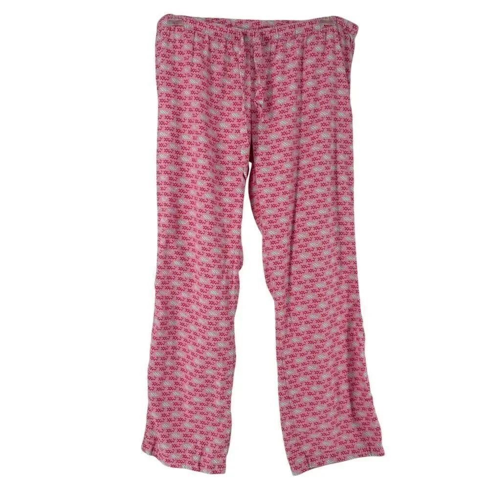 Vineyard Vines Pajama Bottoms Pink Womens Size M Cotton Whale Dot Pattern Lounge